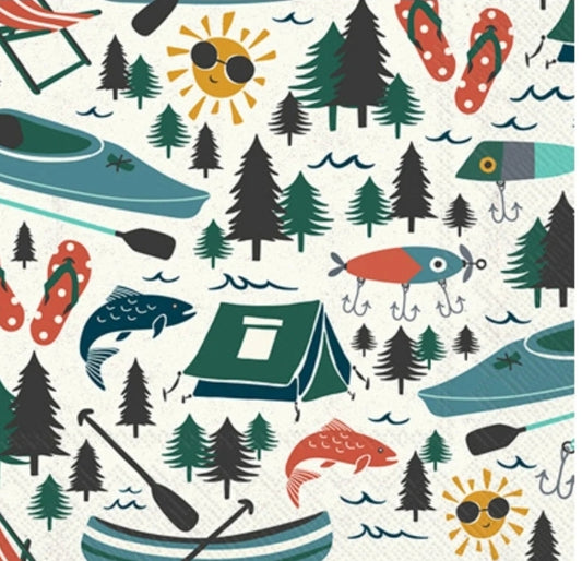 Camping Kayak Tent Paper Napkin - Cocktail Size