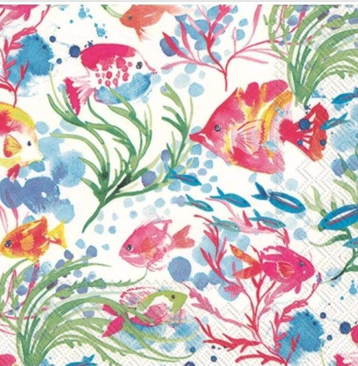 Fish Coral Paper Napkin - Cocktail Size- Beverage Size