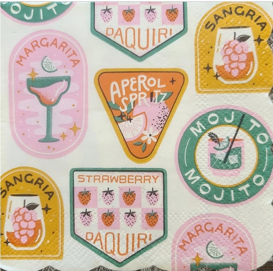 Vintage Drinks Bar Margarita Bar paper Napkin - Cocktail Size