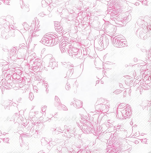 Pink Toile Floral  Paper Napkin - Luncheon Size