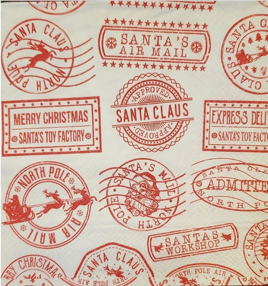 Santa Stamps Paper Napkin - Cocktail Size