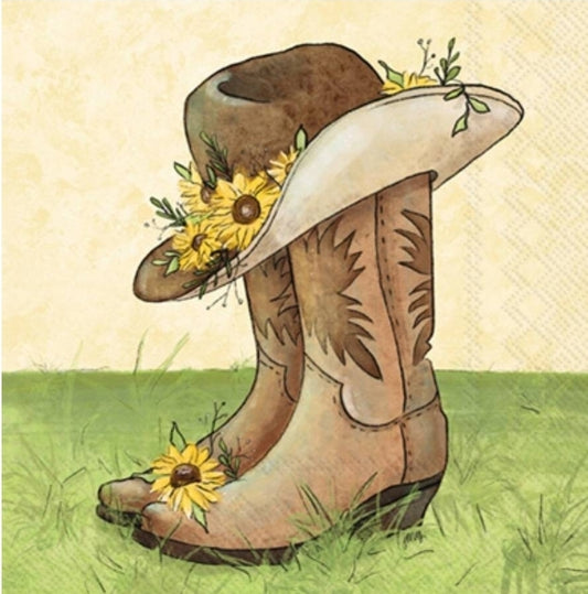 Cowgirl Boots Hat Paper Napkin - Cocktail Size