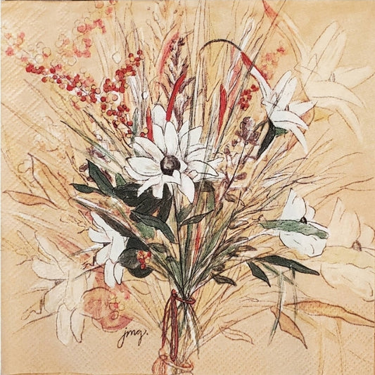 Fall Flower Bouquet Paper Napkin - Cocktail Size