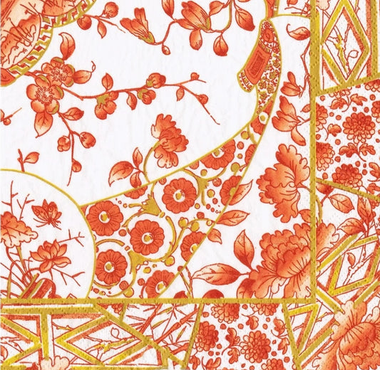 Orange Chinoiserie Paper Napkin - Cocktail Size