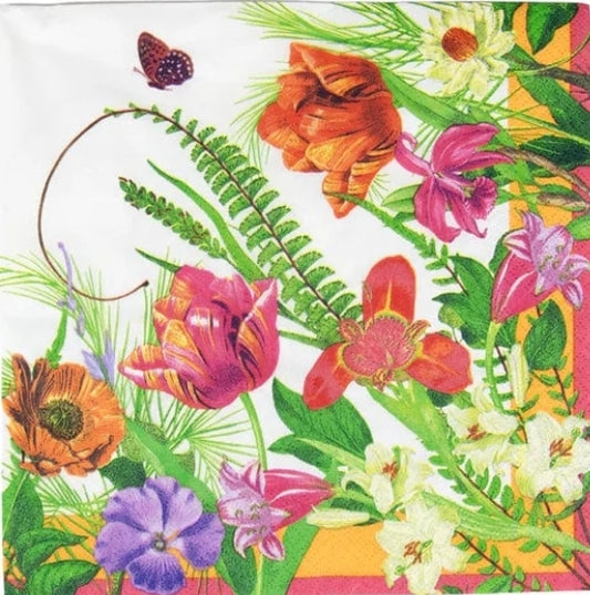 Tulip Fern Flower Floral Collage Paper Napkin - Cocktail Size