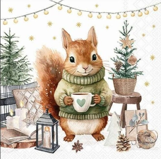Christmas Squirrel Paper Napkin - Luncheon Size