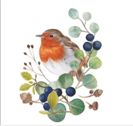Robin Bird & Wreath - Cocktail Size