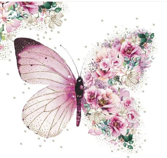 Pink Butterfly Paper Napkin - Cocktail Size