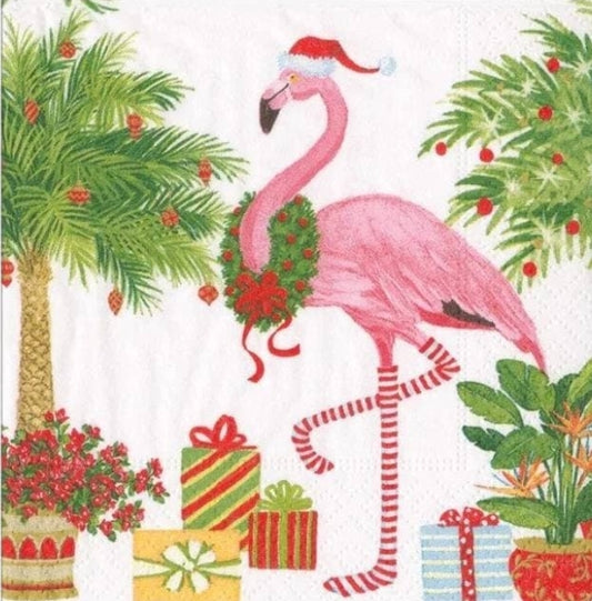 Christmas Flamingo Paper Napkin - Cocktail Size