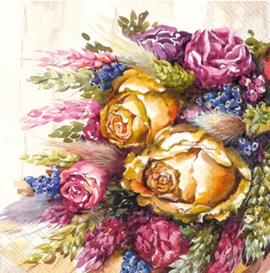 Rose Bouquet Paper Napkin - Cocktail Size