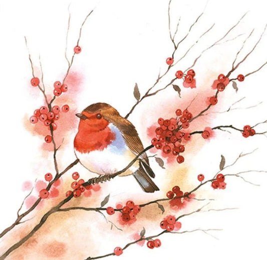Red Bird & Berries Paper Napkin - Luncheon Size