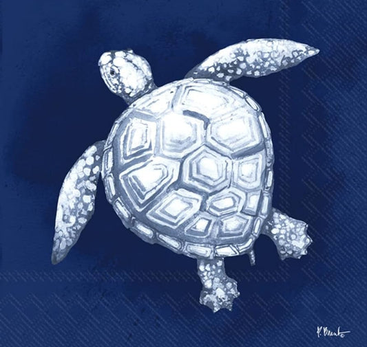 Blue & White Turtle Paper Napkin - Cocktail Size