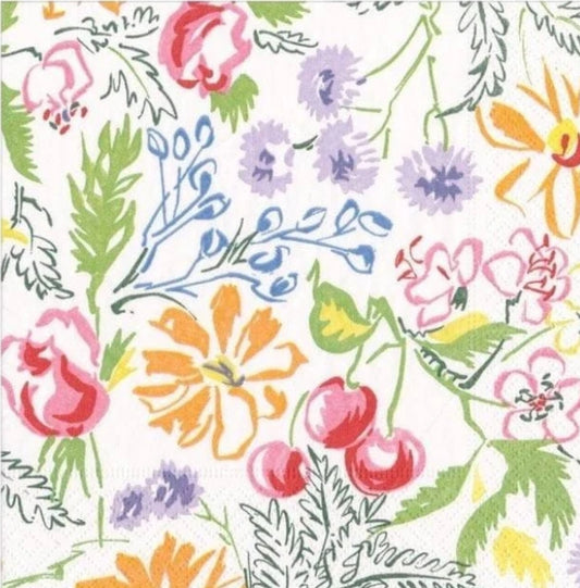 Cherry Flowers Paper Napkin - Cocktail Size