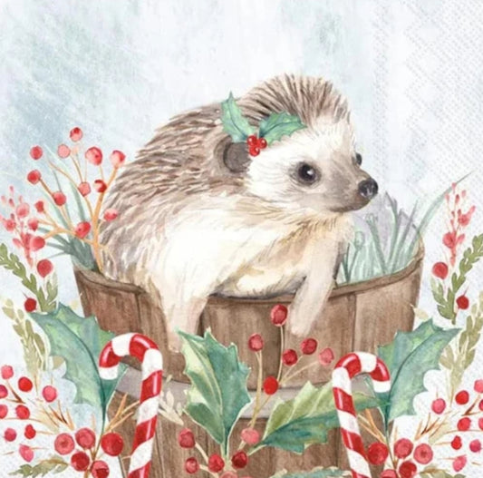 Christmas Hedgehog Paper Napkin - Cocktail Size