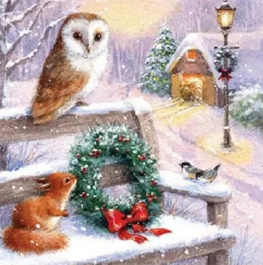 Christmas Owl Paper Napkin - Cocktail Size