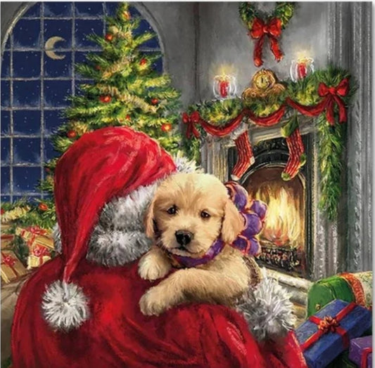 Christmas Santa Puppy Dog Paper Napkin - Cocktail Size