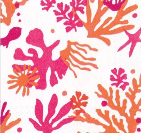 Bright Coral Paper Napkin - Cocktail Size