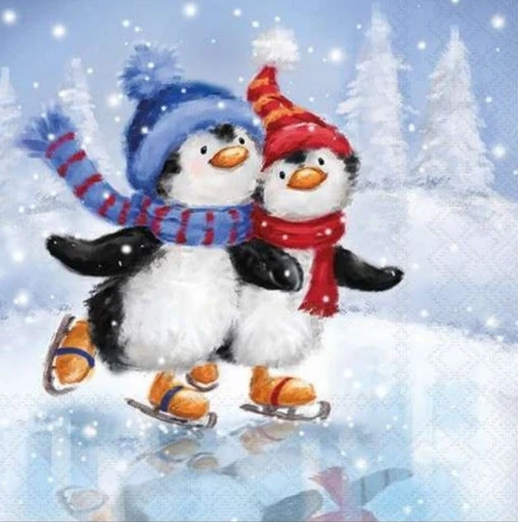 Penguin Ice Skating Paper Napkin - Luncheon Size
