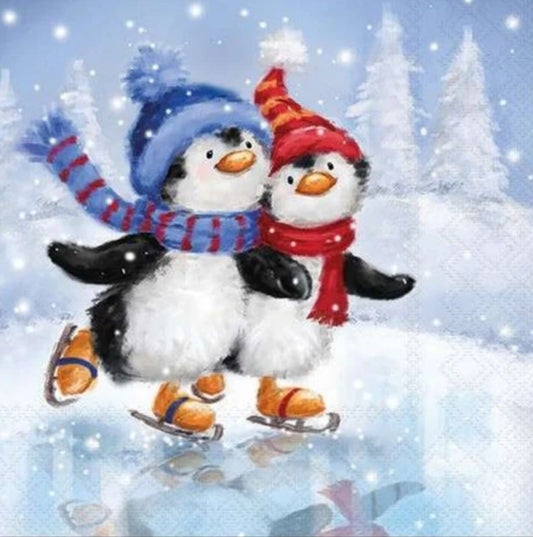 Penguin Ice Skating Paper Napkin - Luncheon Size