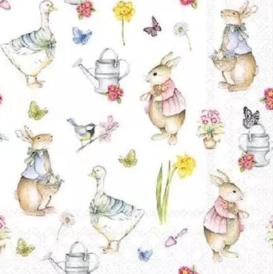 Easter Bunny & Duck Paper Napkin - Cocktail Size