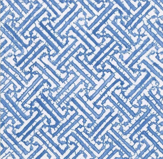 Blue and White Fretwork Paper Napkin - Cocktail Size