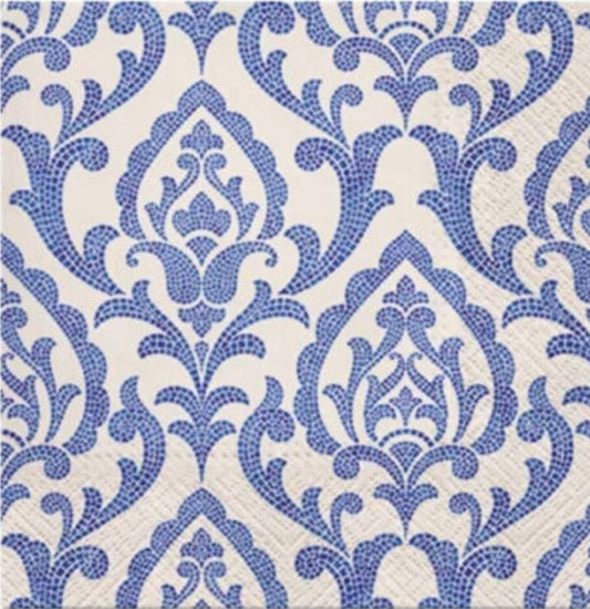 Blue Damask Paper Napkin - Cocktail Size