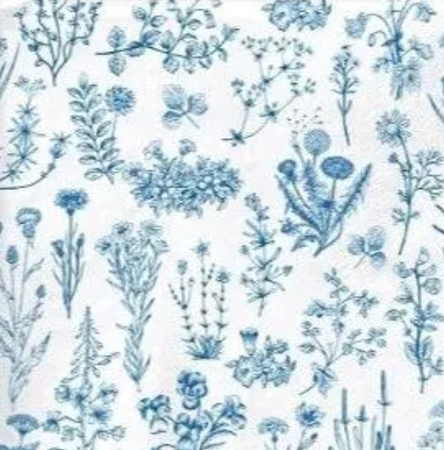 Blue & White WildFlowers Paper Napkin - Luncheon Size