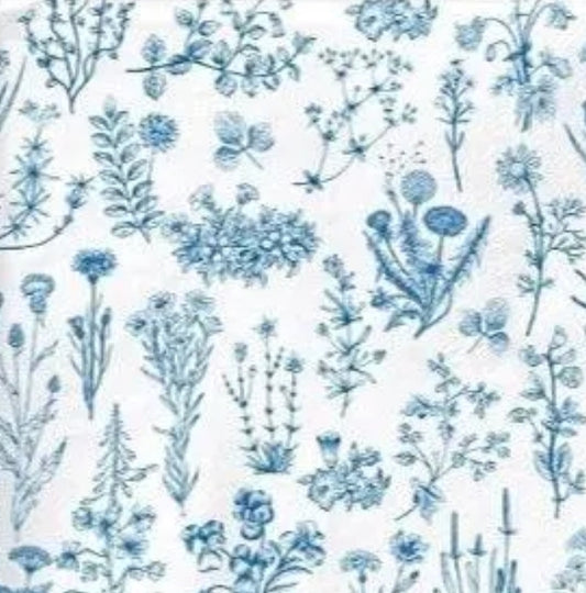 Blue & White WildFlowers Paper Napkin - Luncheon Size
