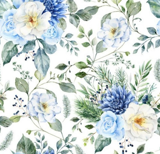 Blue & White Winter Flower Paper Napkin - Luncheon Size