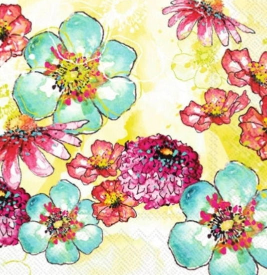 Bright Poppy Collage Paper Napkin - Cocktail Size