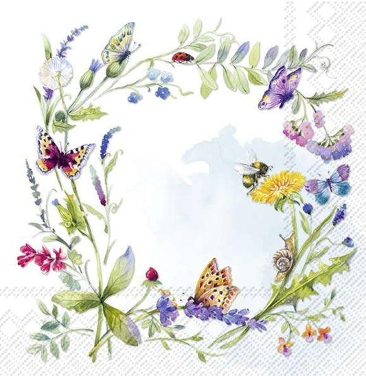 Butterfly Bee Wreath Paper Napkin - Cocktail Size