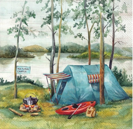 Camping Kayak Tent Paper Napkin - Cocktail Size