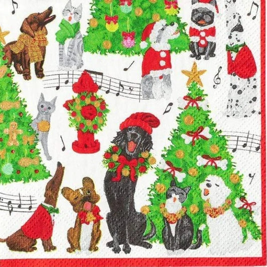 Christmas Dog & Cats Paper Napkin - Cocktail Size