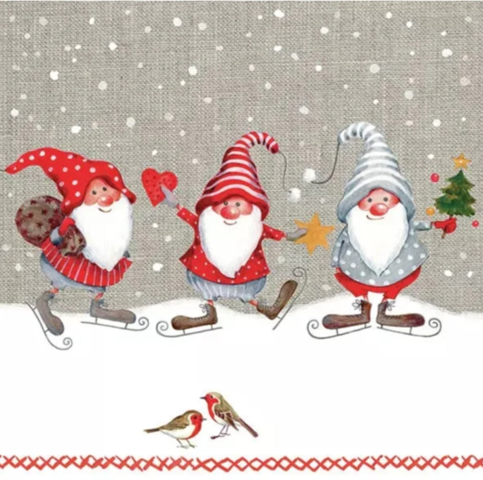 Ice Skating Gnomes Paper Napkin - Cocktail Size