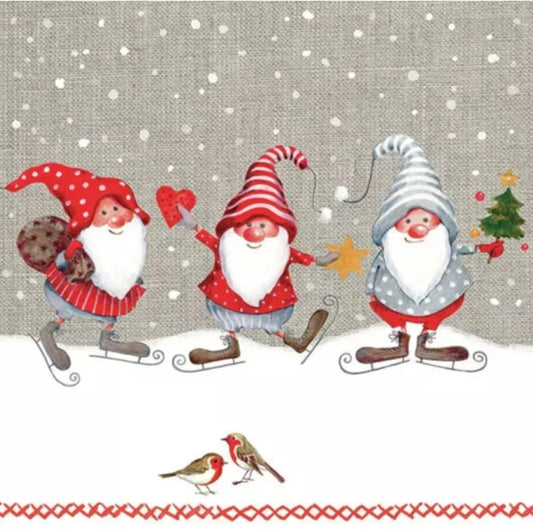 Ice Skating Gnomes Paper Napkin - Cocktail Size