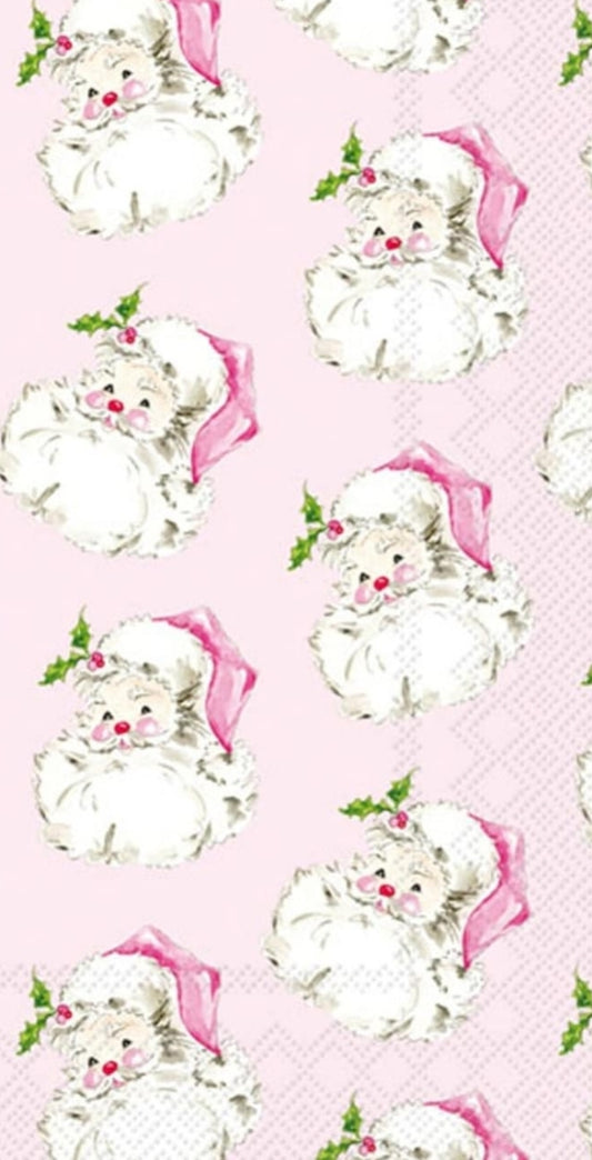 Pink Christmas Santa Paper Napkin - Guest Size