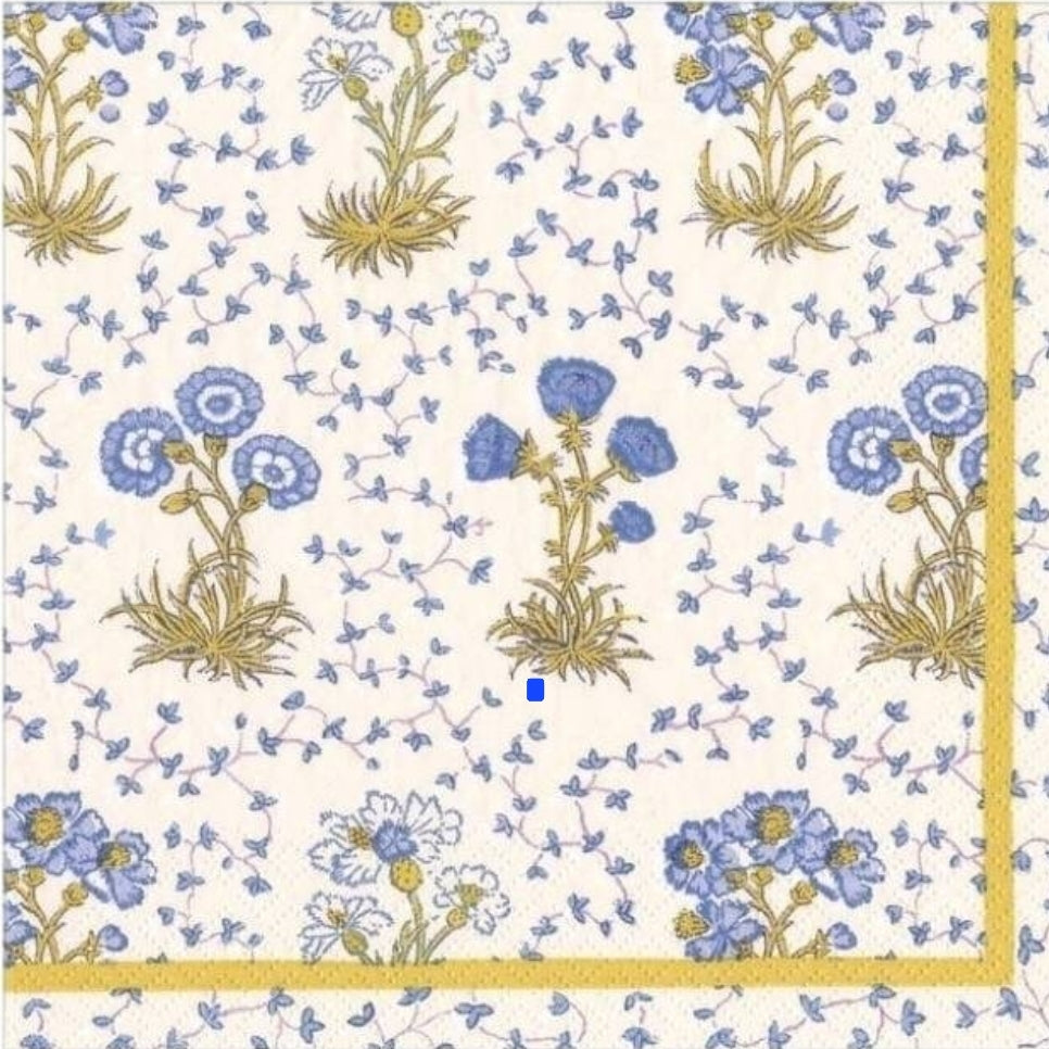 Blue and White French Flowers Paper Napkin - Cocktail Size