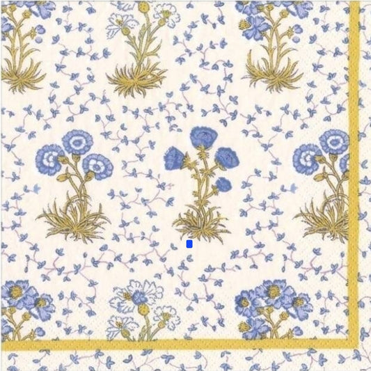 Blue and White French Flowers Paper Napkin - Cocktail Size