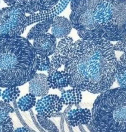 Blue Swirl Flowers Paper Napkin - Cocktail Size