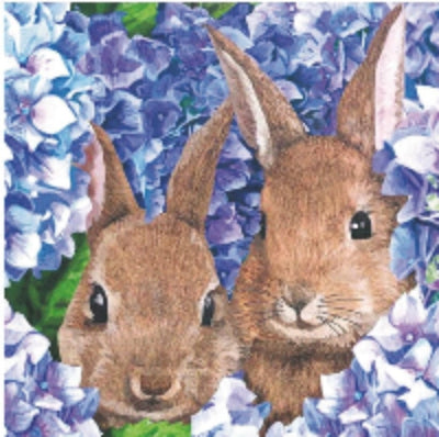 Bunny & Hydrangea Paper Napkin - Cocktail Size