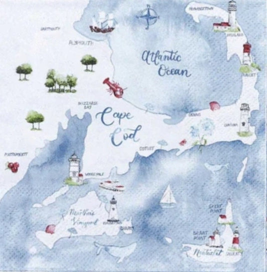 Lighthouse Beach Ship Paper Napkin - Cocktail Size