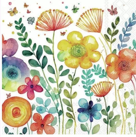 Watercolor Meadow Paper Napkin - Cocktail Size