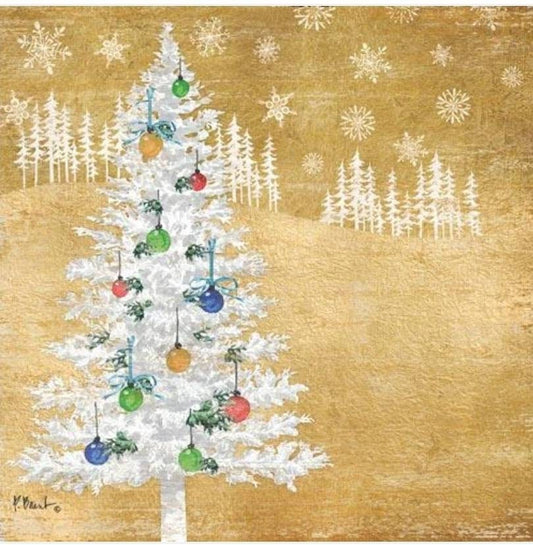White Christmas Tree Paper Napkin - Cocktail Size