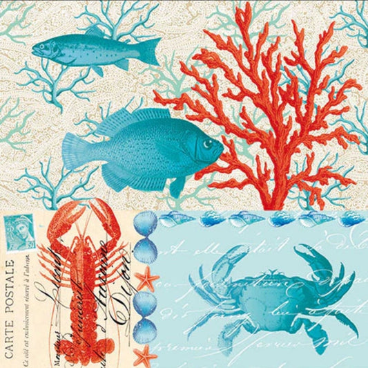 Coral & Lobster Paper Napkin - Luncheon Size
