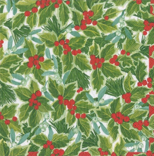 Holly &  Mistletoe Paper Napkin - Cocktail Size