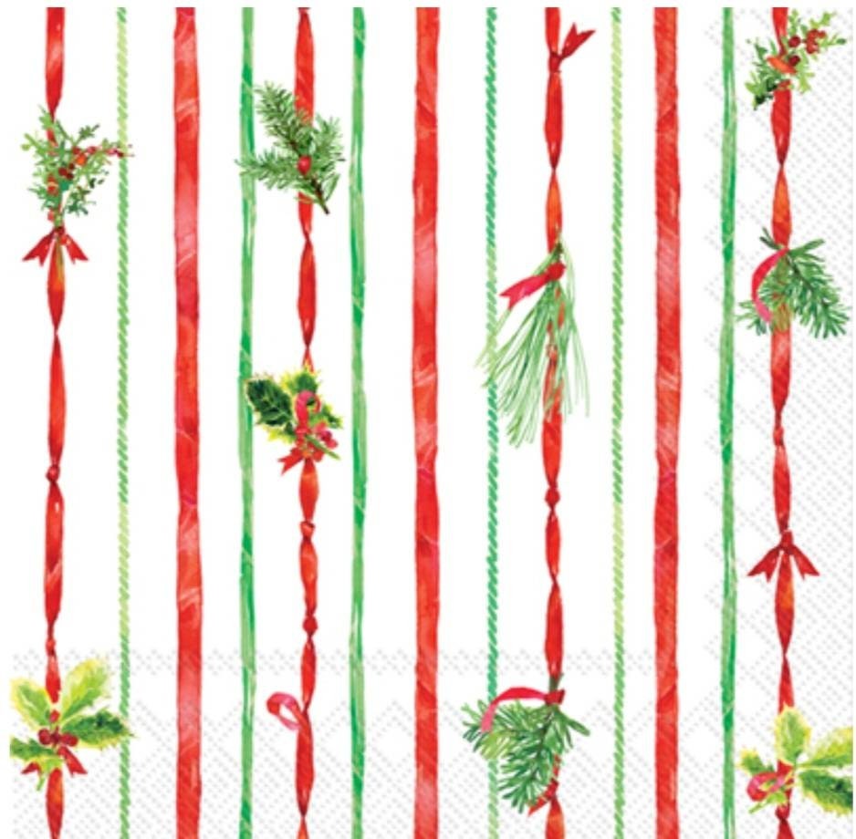 Holly Striped Paper Napkin - Cocktail Size