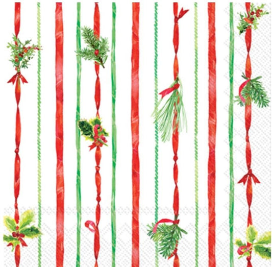 Holly Striped Paper Napkin - Cocktail Size