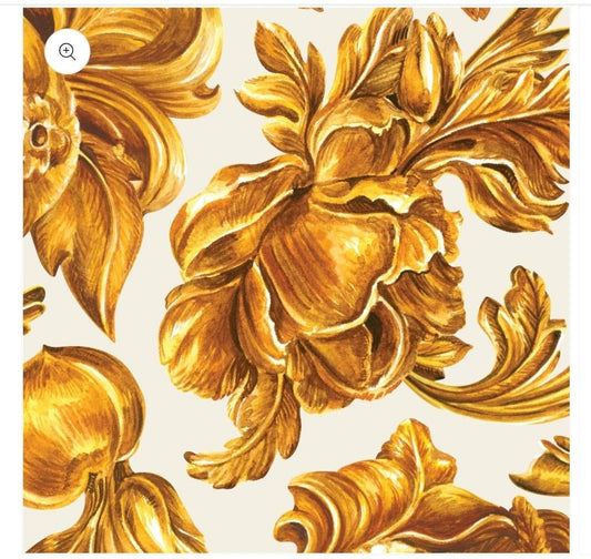 Gold Baroque Floral Paper Napkin - Cocktail Size
