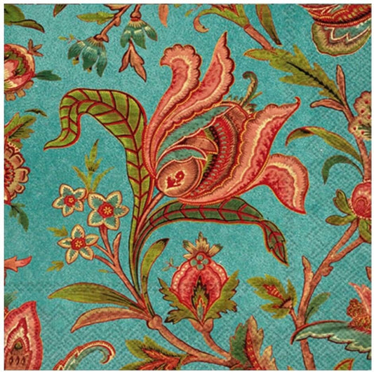 Teal Paisley Paper Napkin - Cocktail Size
