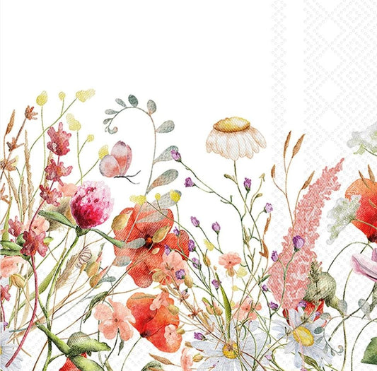 Orange Flower Meadow Paper Napkin - Cocktail Size